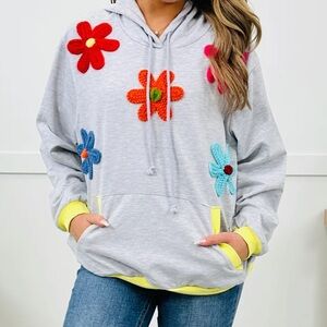 BiBi long sleeve T-shirt hoodie with Colorful Crocheted Flowers NWT